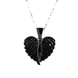 .68ctw Black Spinel Opening Angel Wing Heart Sterling Silver Necklace